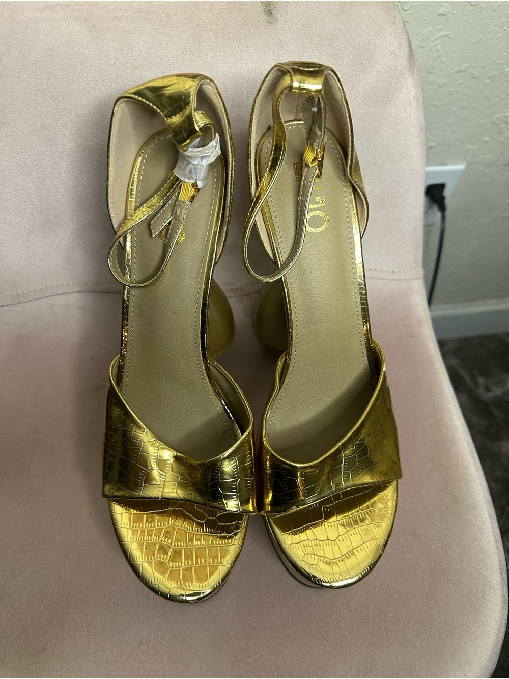 Ego Metallic Gold Women's Open-Toe Block Heel Sandals